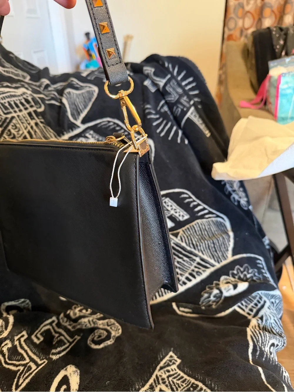 Black Studded Leather Top-Handle Bag